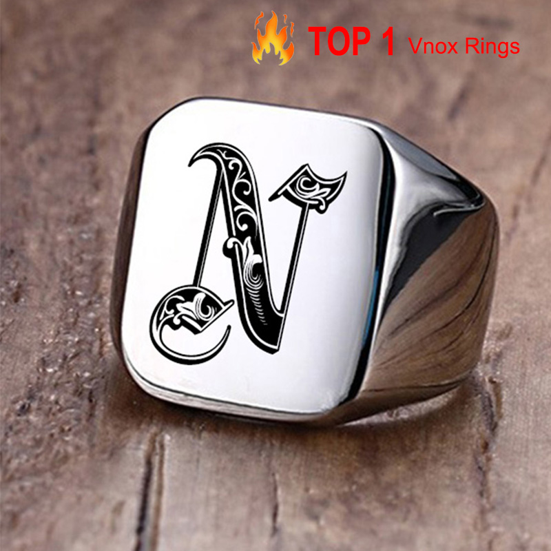 Initial Ring Custom - Vnox Cincin Tanda Tangan Inisial Retro