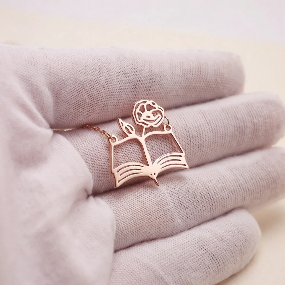 Birth Flower Necklace - Kalung Buku Terbuka dengan Hiasan Bunga