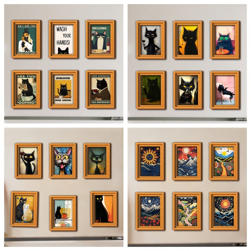 Engraved Wood Frame - 6 Buah/Set Stiker Magnet Kulkas Kayu