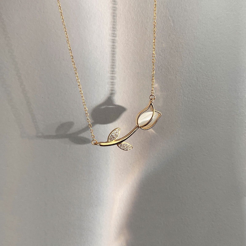 Birth Flower Necklace - Kalung Kristal Tulip Mawar Baja Tahan